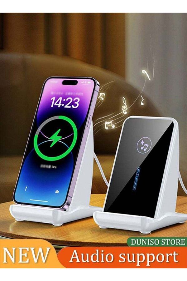 Generic-DUNISO Mobile phone holder with Bluetooth speaker, wireless fast charging portable holder, small siz 1