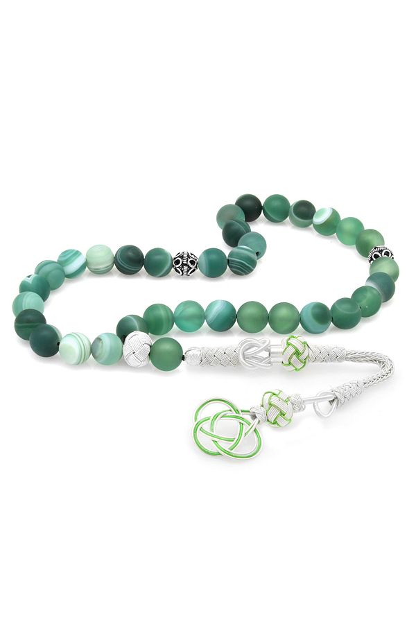 Tesbihane-1000 Carat Kazaz Tasseled Globe Cut Matte Green Agate Natural Stone Rosary101000534 1