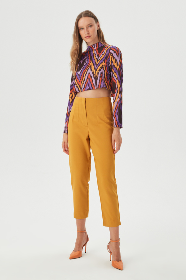 Park Karon-Women's Mustard Classic Fabric Trousers with Waistband 1