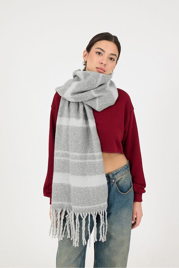 Addax-Line Patterned Thick Shawl Shawl10-A1 1