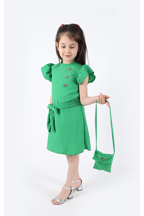 aden kids Sax Mavisi Kız Çocuk Prenses Elbise 2-8 Yaş - Doğum Günü Ve Parti Elbisesi Çanta Hediyeli