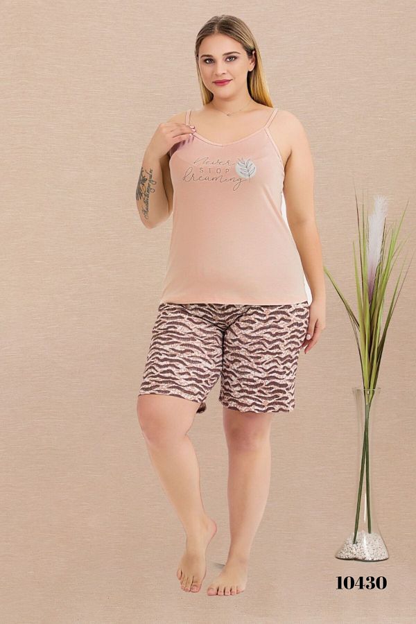 tarzımsüper-Plus Size Comfort Sleepwear Set with Bottom Top Shorts Patterned Double Cotton 2-Piece Bottom-Top Suit 1