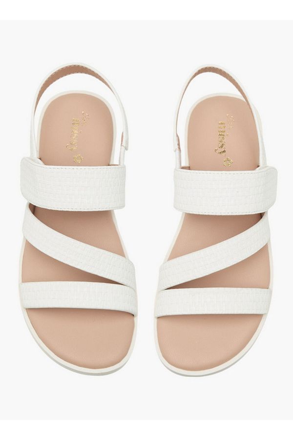 Little Missy-Textured Cross Strap Sandals with Hook and Loop Closure 1