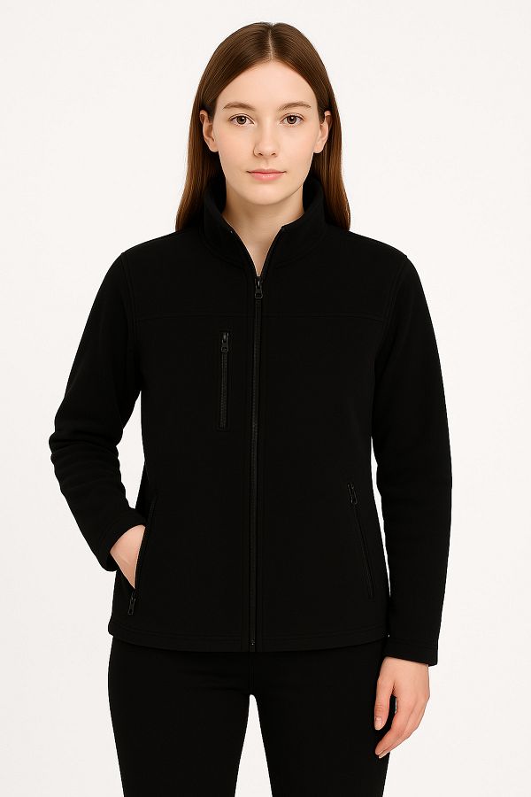 KaeLaurean-Fleece negru anti-pilling pentru femei, fără pilule, cu potrivire standard, cu guler vertical, rezistent la frig 1