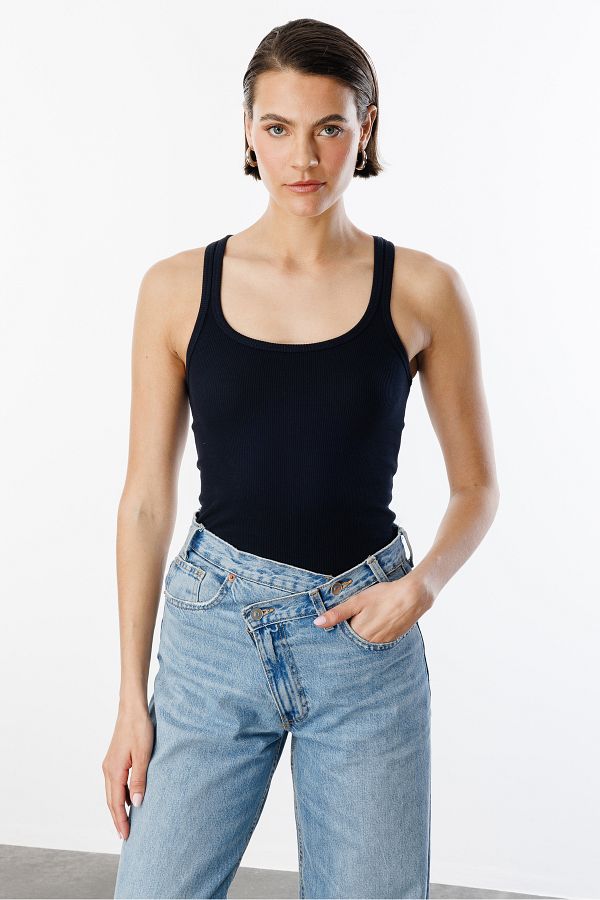 GENIUS STORE-Tricou de bază cu aspect cu nervuri pentru femei ATLET1 1
