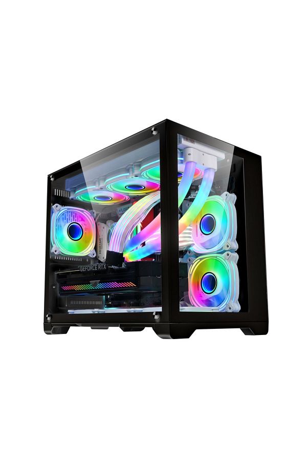 1ST PLAYER-Carcasa Gaming 1STPLAYER Megaview MV6, Cube Tower, M-ATX/Mini-ITX, ARGB (Negru) 1