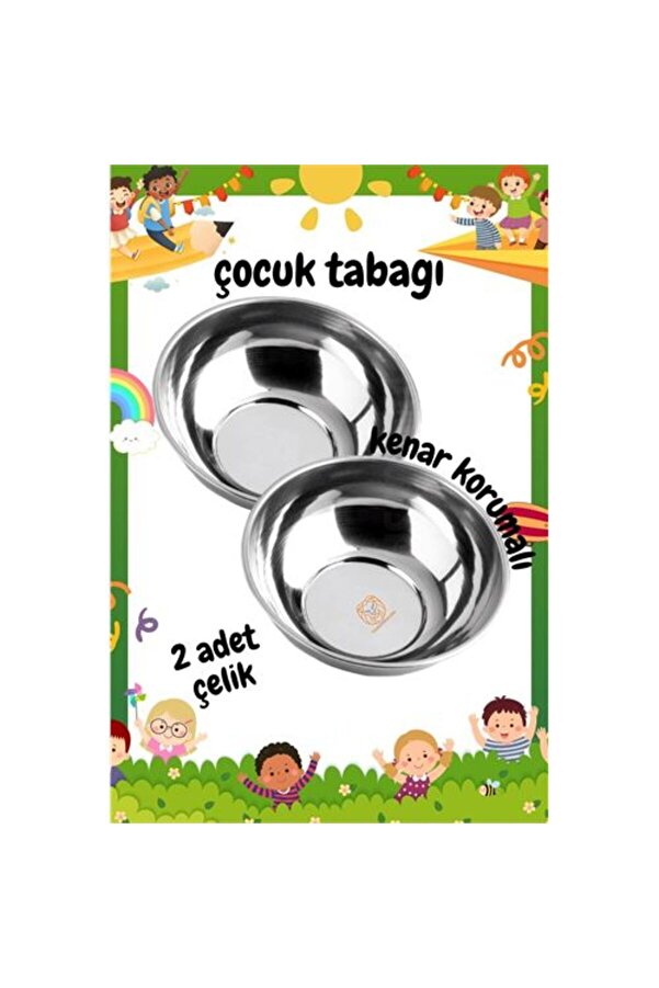 ModaCar Derin Çocuk Tabağı Güvenli Kenarlı Çelik 2 Adet 16 cm