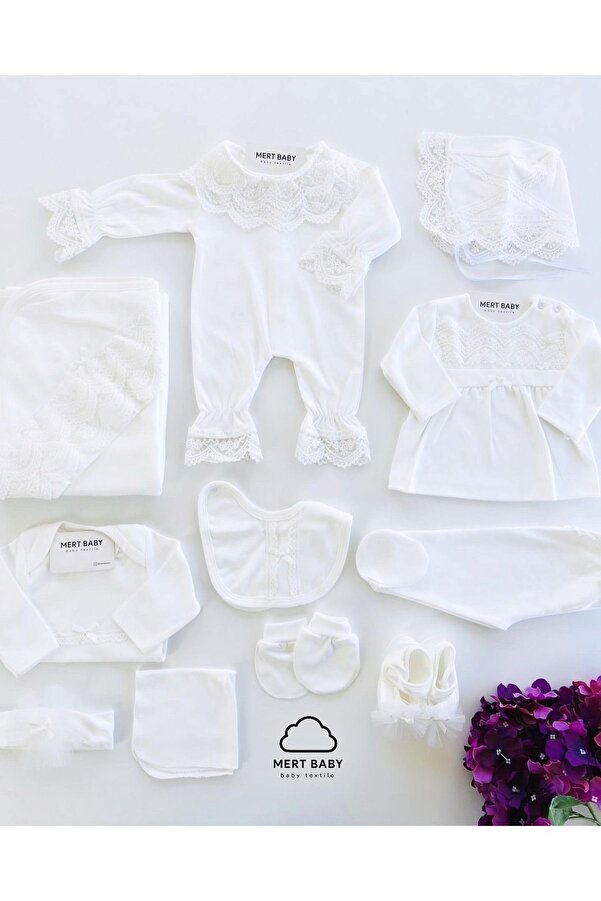 Mert Baby Lily 10'lu Organik Hastane Çıkış Seti %100 Pamuk Yenidoğan Kız Bebek