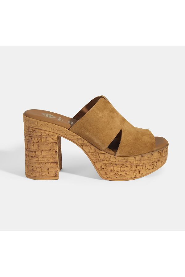 Desa-Women's Tan Suede Heeled Slippers 1