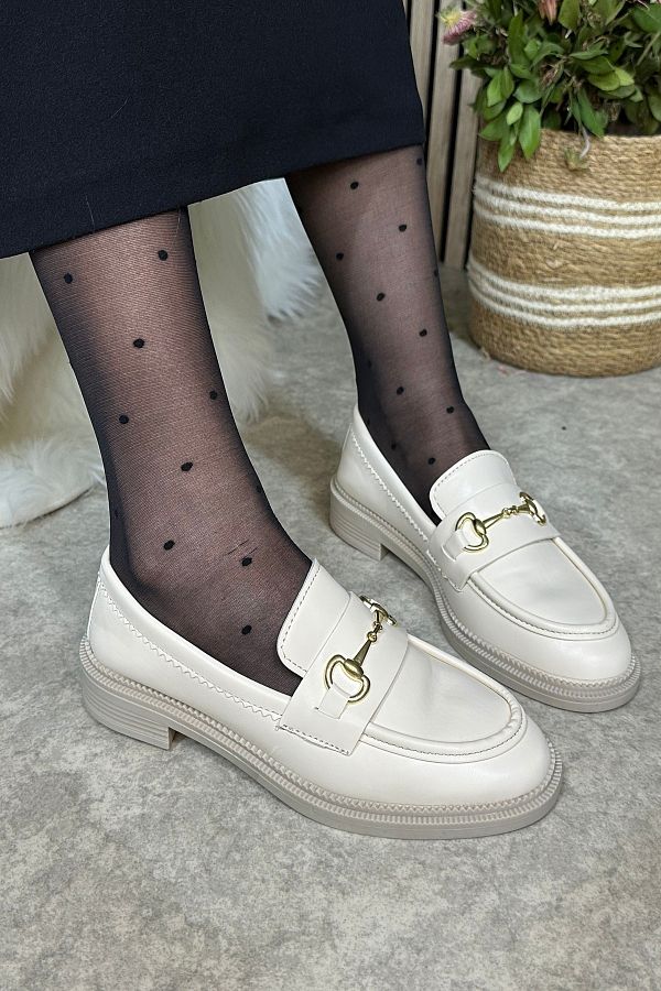 İmerShoes-Loafer de damă de culoare bej - model clasic, plăcuțe ovale cu cataramă, pantofi mocasin 120 1