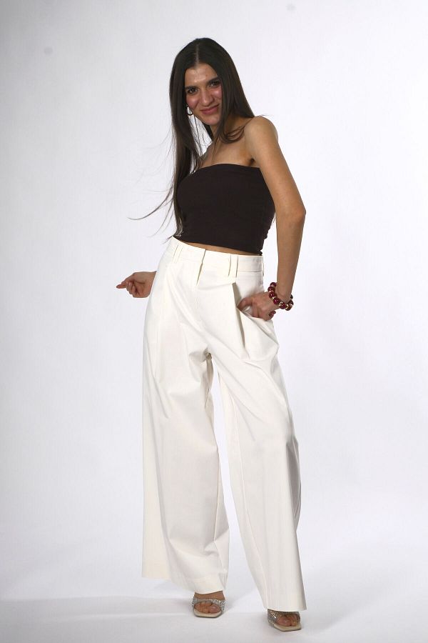 ABBRA-Women's Cotton Pleated Wide Leg Pants 1