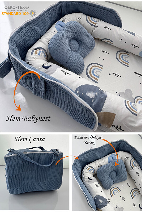Jaju Baby Çantalı Babynest Taşınabilir Anne Yanı İndigo Pike Babynest