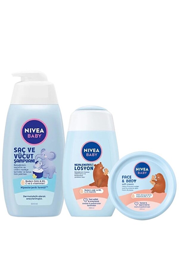 NIVEA Nıvea Saç ve Vücut Şampuanı 500 ml Bebek Losyonu 200 ml Nemlendirici Krem 200 ml