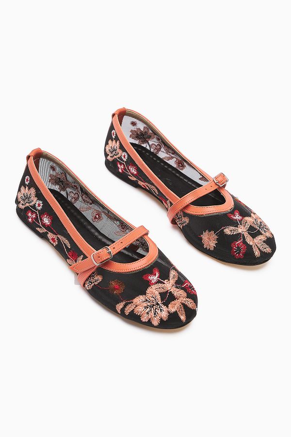 Limoya-Jolin Orange Embroidered Buckle Women's Ballerinas 1