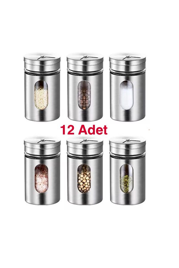 OLİVYA-12'Li Metal Coated Glass Salt-Pepper Spice Container 1