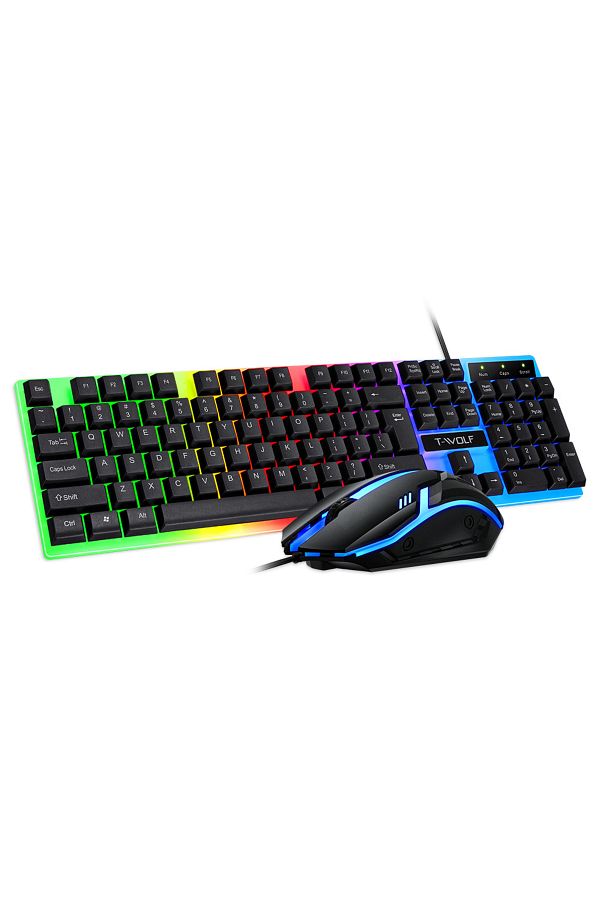 T-WOLF-Gaming Keyboard and Mouse Combo - 104-Key Compact RGB Backlit Gaming Keyboard with Mechanical Feel 1