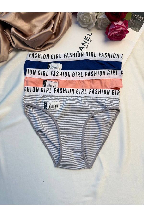 Tutku-Set of 5 Text Patterned Fabric Cotton Panties Colorful Bias Model 1