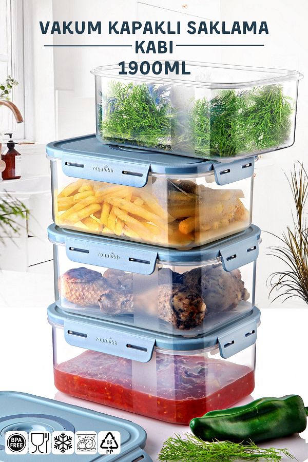 Nandy Home-Set of 4 Vacuum Lid Storage Containers Can Be Used in Microwave and Freezer 1900ml 1