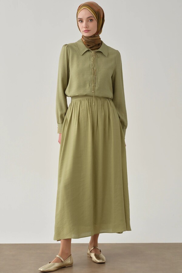 Tuğba-Gathered Skirt (Olive) 1