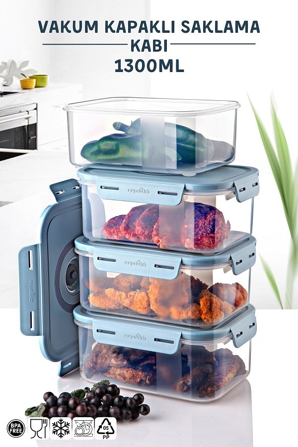 Nandy Home-4'Lio Set 1300ml Vacuum Storage Container Can Be Used in Microwave and Freezer 1