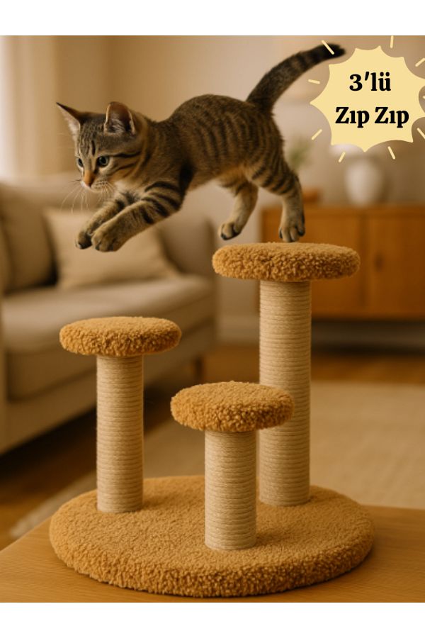 Komano Pontika-Plush Textured 3-Piece Bouncy Play/Scratching Cat Scratching Board 44 cm Soft Loved Colors 1