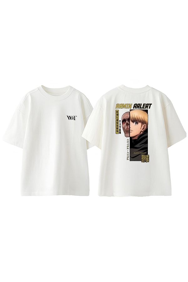 THEWERT-Μπλουζάκι Attack On Titan 19 Design Back Printed Βαμβακερό λευκό oversize μπλουζάκι 1