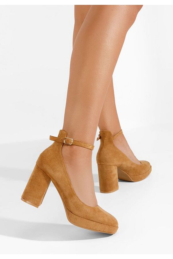 B T Shoes-Isperta V2 Camel Chunky Heel Shoes 1