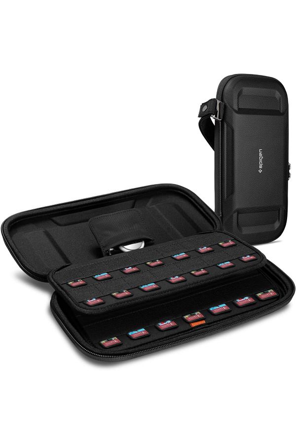 Spigen-Rugged Armor Pro Game Card case for Nintendo Switch/OLED Micro SDCards/AirTag Portable Black 1