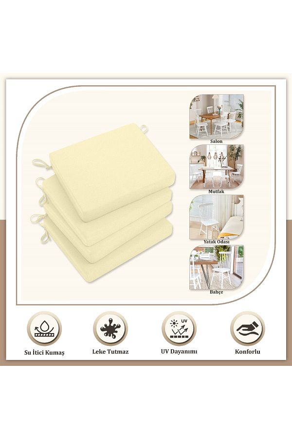 Evim-Ecru Canvas Chair Cushion - Stain Resistant Zippered 40X40Cm 1