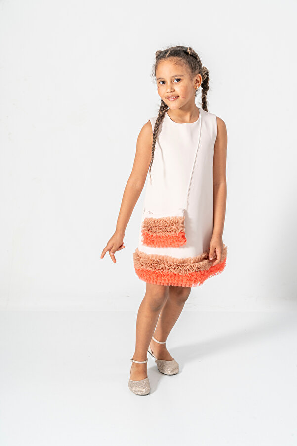 Miss Esilay Boutique WECAN EXCLUSİVE eteği renkli fırfırlı çantalı kız çocuk doğum günü parti abiye elbise