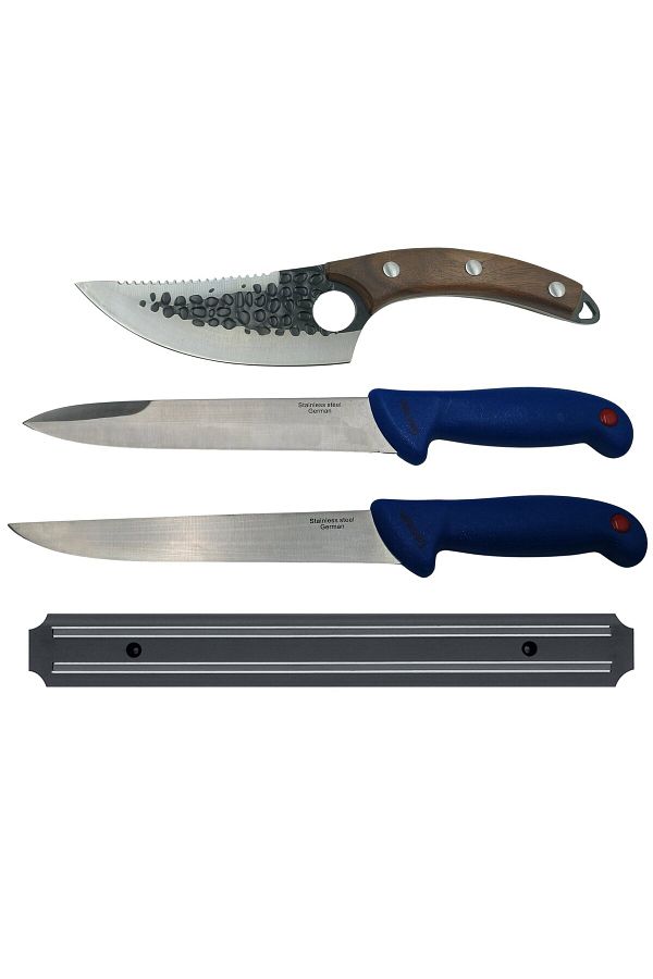 Depox-IdeallStore butcher set, chef's knives, cleaver and magnetic holder, stainless steel 1