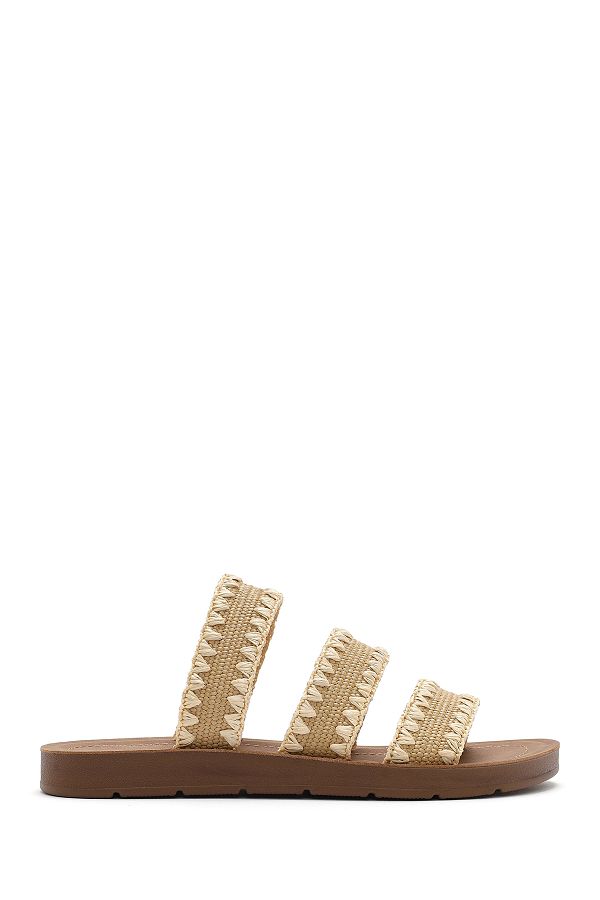 Derimod-Women's Beige Straw Slippers 25Sfe4631M7 1