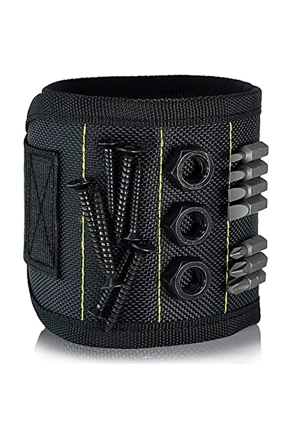 Choice-5 rows of 15 magnets Magnetic Wrist Strap for Fixing Screws, Nails, Drill Bits, Wrist Tool with Stro 1