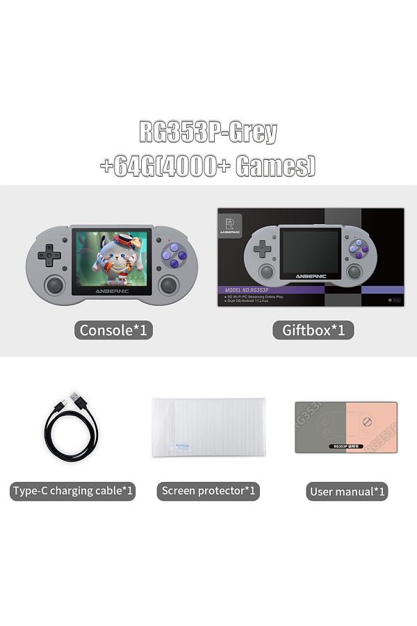 Choice-RG353P-Grey 64G ANBERNIC RG353PS RG353P 64 Bit Handheld Game Console Linux System 3.5-inch IPS Scree 1