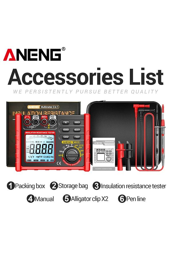 ANENG-MH15 Without Battery ANENG MH15 Digital Ohmmeter Insulation Resistance Meter 6000 Count Resistor Tes 1
