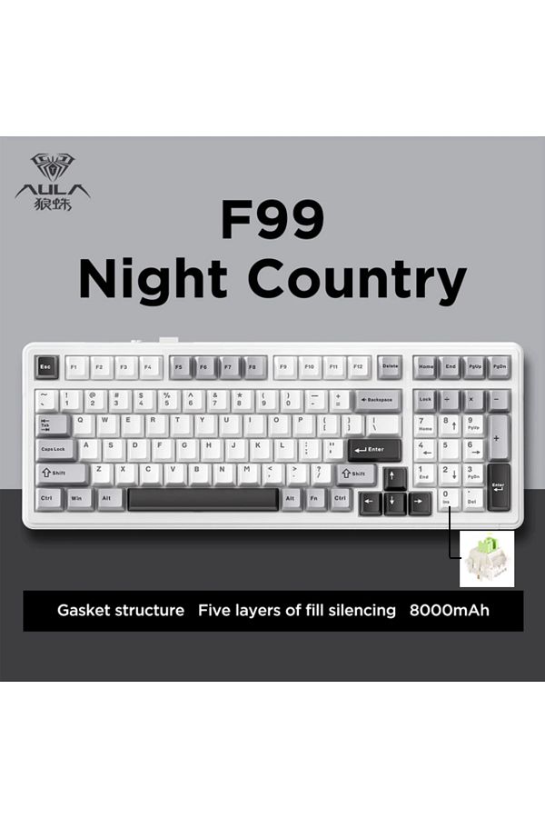 Choice-Grey and White Aula F99 Gaming Mechanical Keyboard Three Mode 2.4g Wireless Bluetooth Wired Hot Swap 1