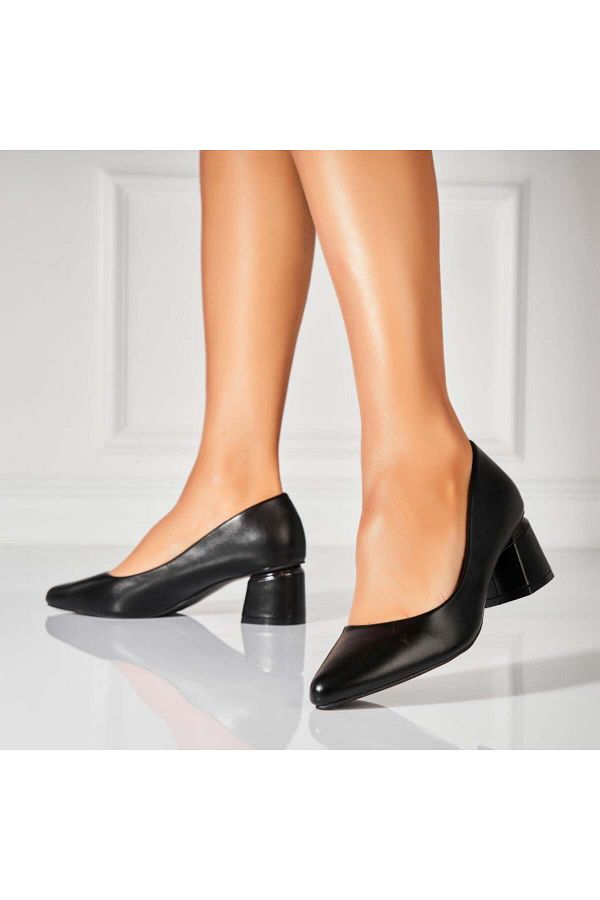 Joana-Women's Black Heeled Shoes Made of Eniya Eco-Leather 1