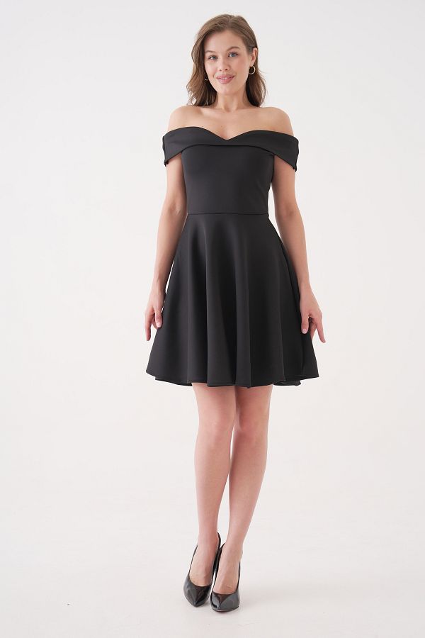 lovebox-Abendkleid aus flexiblem Scuba-Stoff für Damen, trägerloser Kragen, schwarz, Abschlusskleid 019 1