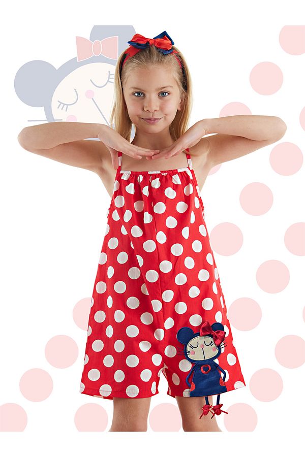 Denokids-Red Polka Dot Girl's Woven Jumpsuit 1