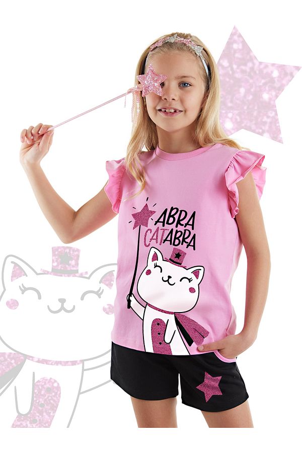 Denokids-Letni zestaw T-shirt i szorty Abra Catabra z falbankami dla dziewczynki 1