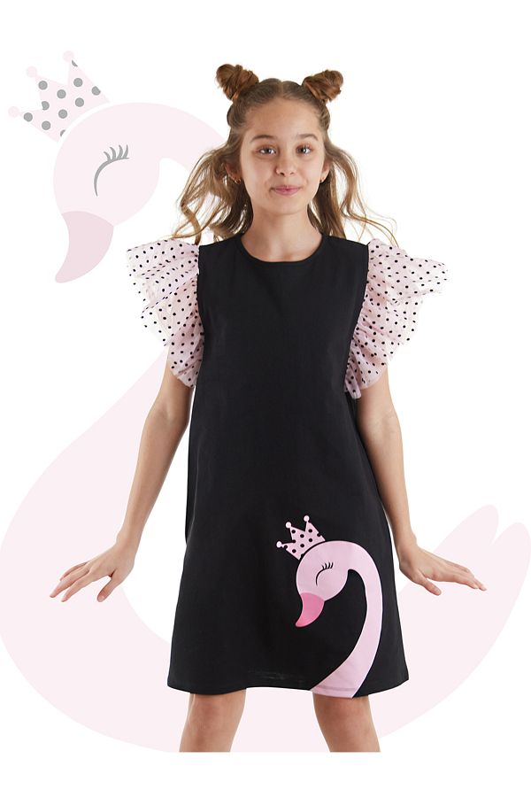 MSHB&G-Rochie Neagră Buline pentru Fată - Tulle și Volane 1