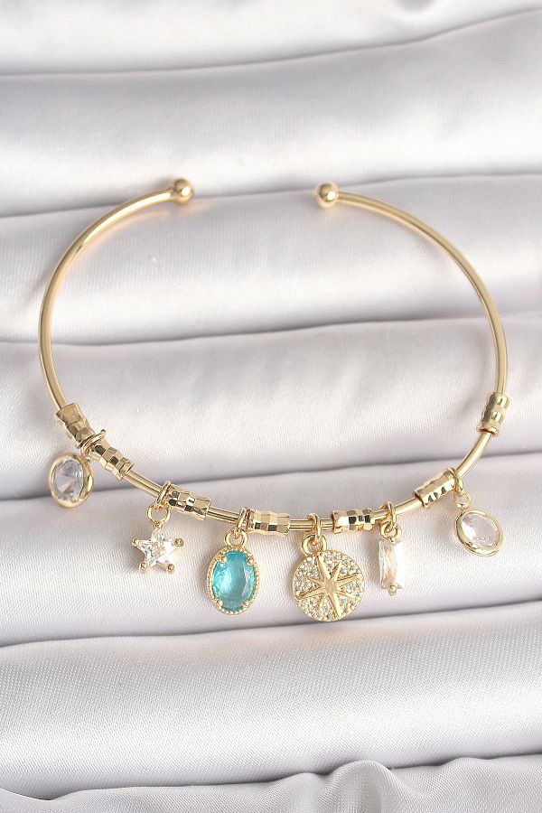 Skygo-Zircon Detail Gold Color Brass Bracelet - Tj-Bb6886 1