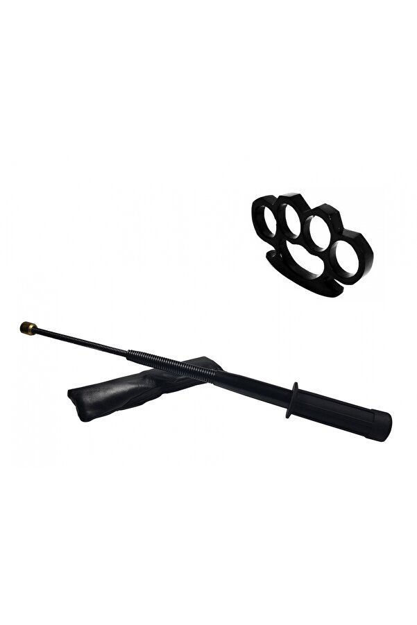 Depox-Set of flexible telescopic black cane with tonfa handle 47 cm and black box 0.5 cm thick 1