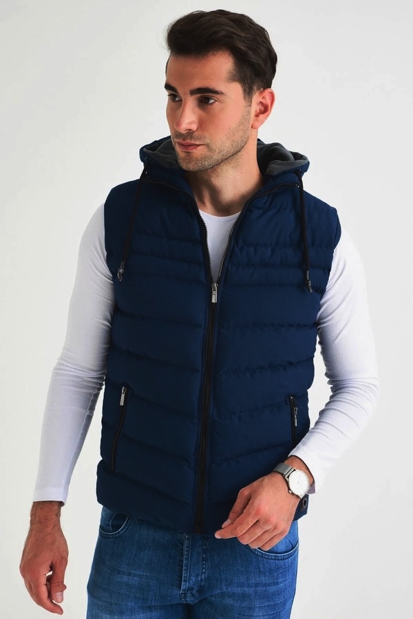 DYNAMO-Men's Navy Blue Plus Size Hooded Fleece Lined Puffer Vest 1