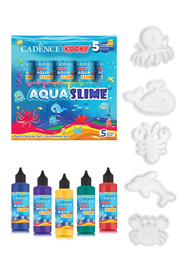 Cadence Aqua Slime - Kendin Yap Oyuncak Seti - Deniz Canlıları Seti 5X90ML