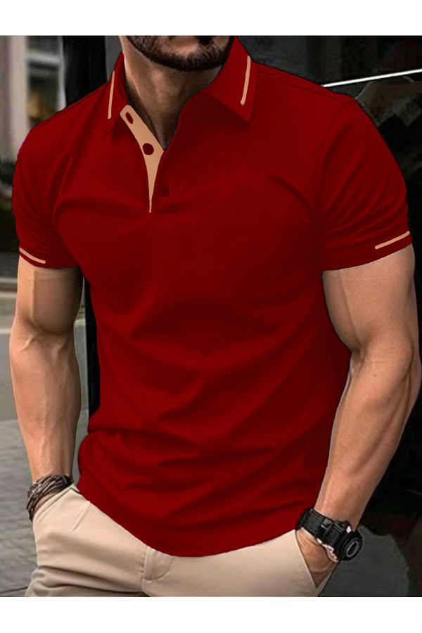FEEL STYLE-Tricou cu guler polo cu nasturi din bumbac pentru bărbați 1