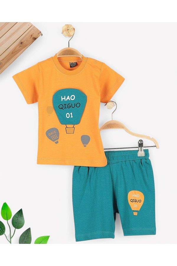 VOY KİDS-Baby Boy Balloon Printed 6-9-12-18-24 Months Summer Bottom Top Set 1