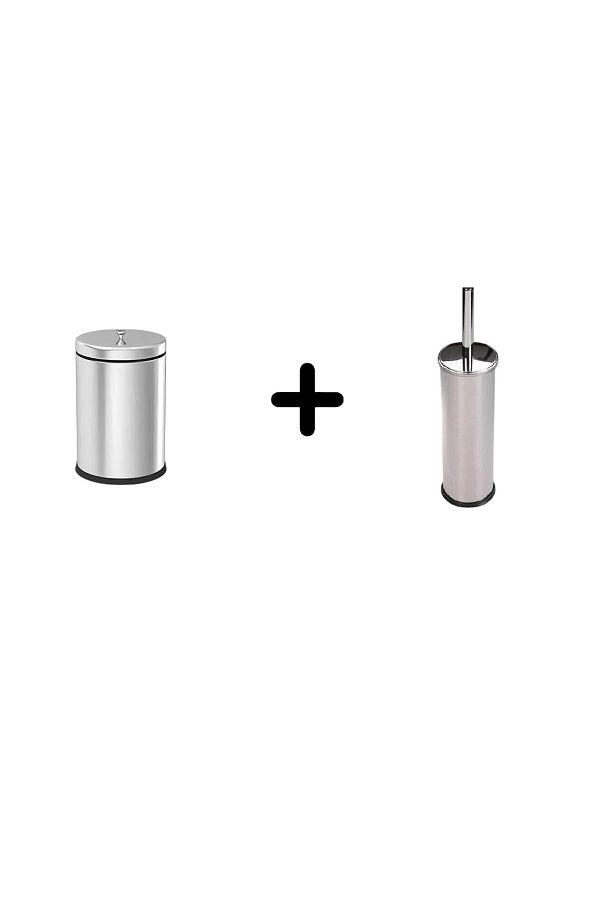 Zethome-Stainless Chrome Lid Dustbin 12 Lt and Toilet Brush Set 1