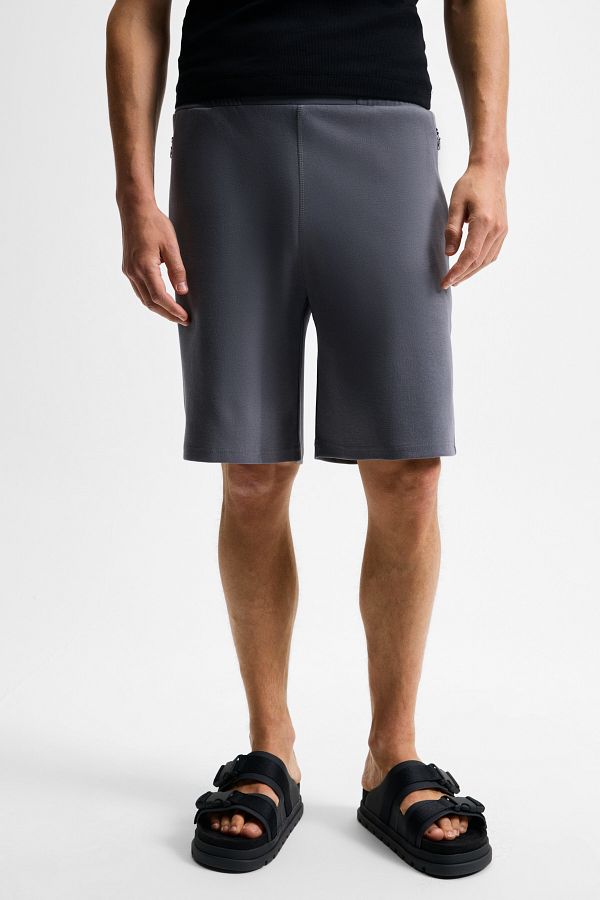 GRIMELANGE-Colin Men's Relaxed Fit Elastic Waist Anthracite Shorts with Side Pockets 1