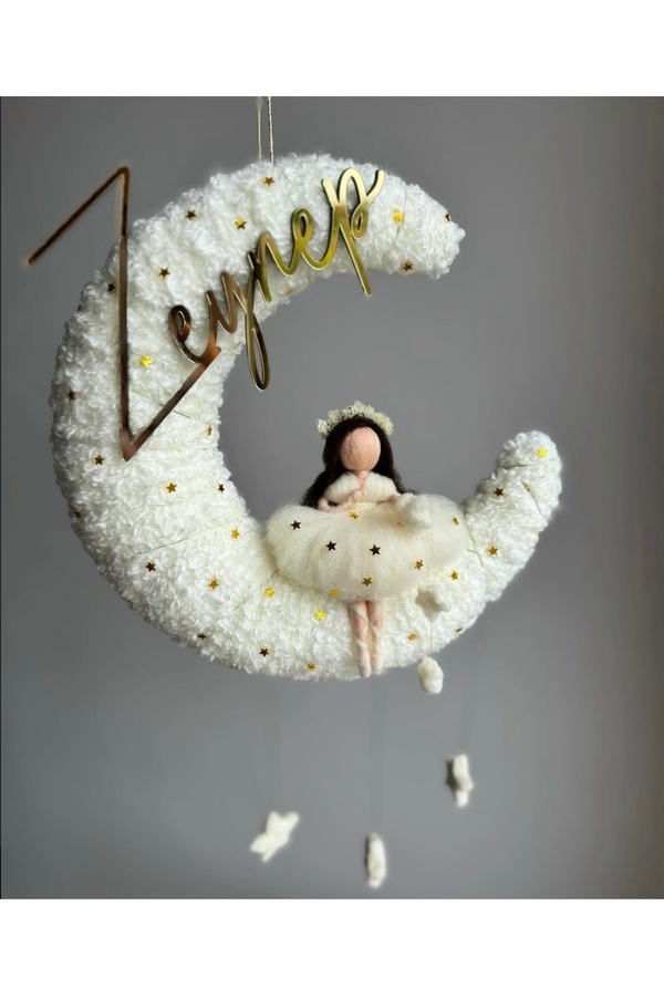 Tasarım Ay kapı süsü, ışıklı kapı süsü, peri bebek, keçe bebek,